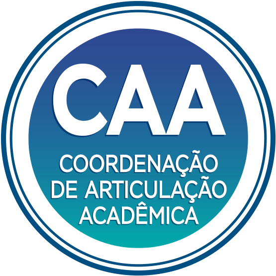 Círculo azul tendo ao centro o título CAA Coordenação de Articulação Acadêmica