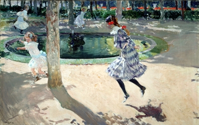 Quadro Saltando a la comba, La Granja de 1907 de Joaquín Sorolla (1863-1923) que desenvolveu uma técnica notável que o tornou mundialmente famoso.
