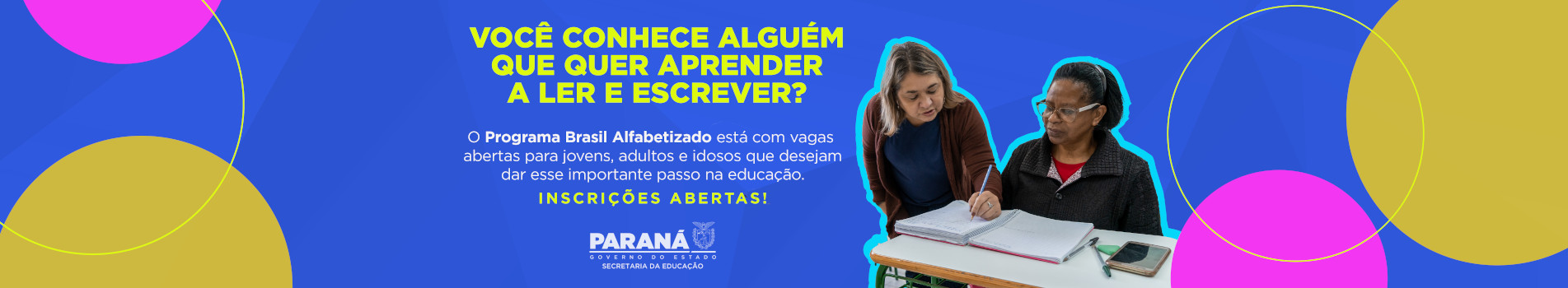 Banner para inscrições do Alfabetiza Paraná