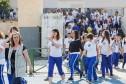 Os 5 mil alunos do Colégio Estadual do Paraná, em Curitiba, participaram nesta quinta-feira (17) de um exercício simulado de plano de abandono do prédio. A atividade é uma ação do Programa Brigadas Escolares - Defesa Civil na Escola.