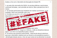 Mensagem sobre suposta live com o Secretário da Educação é fake