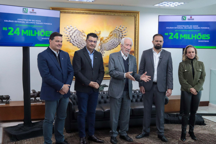 O governador em exercício Darci Piana e o secretario de Educação Roni Miranda, anunciam nesta terça-feira (02) a construção do novo Colégio Estadual Iolando Taques Fonseca