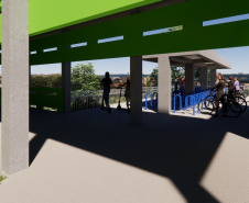 Imagem do bicicletário da escola. 