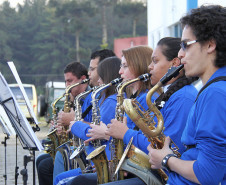 Apresentação durante reunião de chefes de NRE, no CEEP Newton Freire Maia.