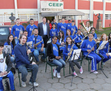 Apresentação durante reunião de chefes de NRE, no CEEP Newton Freire Maia.