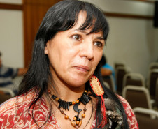 Encontro de Gestão Escolar com Caciques das Terras Indígenas do Paraná, na foto Nilza Maria Rodrigues. 05-12-13.