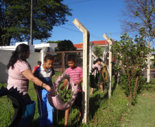 Plantas aromáticas e pista tátil oferecem novas experiências aos alunos especiais de escola em Tapejara, Noroeste do Paraná.