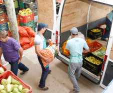 Secretaria de Estado da Educação do Paraná, Cooperativa AOPA de agricultura familiar, agricultores separam alimentos para entrega nas escolas. 14-04-15.