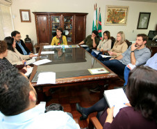A secretária da Educação, professora Ana Seres, recebeu a direção do sindicato dos professores nesta terça-feira (05) para tratar de assuntos relativos à categoria, como o chamamento dos remanescentes do concurso realizado em 2013, auxílio-transporte, formação continuada e as promoções e progressões da categoria. O secretário da Comunicação, Márcio Villela, participou da reunião.