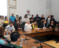 Um grupo de cerca de 300 pais, diretores, pedagogos, professores e integrantes de movimento sociais estiveram reunidos neste domingo (23), no Palácio Iguaçu, com representantes do Governo do Estado para reivindicar medidas para por fim às invasões das escolas públicas. Eles foram recebidos pelo chefe da Casa Civil, Valdir Rossoni, e pelos secretários Ana Seres (Educação), Wagner Mesquita (Segurança Pública) e Márcio Villela (Comunicação), além do procurador-geral do Estado, Paulo Rosso.
