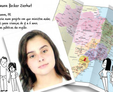 Ana Laura, do 2° ano do ensino, dá aulas de inglês para alunos das séries iniciais do ensino fundamental nas escolas municipais da sua cidade uma vez por semana há dois anos e meio