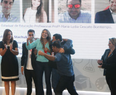 Secretaria Estadual de Educação do Paraná; Entrega do Prêmio Empreededorismo no auditório do Sebrae, CEEP Centro Estadual de Educação Profissional Professora Maria Lydia Cescato Bomtempo de Assai foi a vencedora na categoria Ensino Médio. 27-04-18. Foto: Hedeson Alves