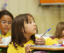 Estão abertas inscrições para servidores efetivos da rede estadual de ensino participarem de cursos nos Estados Unidos da América, Canadá ou Irlanda.<br />
<br />
Na foto, estudantes da rede estadual.