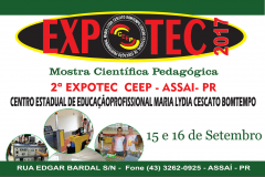 O Centro Estadual de Educação Profissional (CEEP) Maria Lydia Cescato Bomtempo, em Assaí (Norte do Estado) realiza nos dias 15 e 16 de setembro a 2° edição da Mostra Científica Pedagógica “Expotec – CEEP Assaí”. Durante os dois dias estudantes de outras escolas da região, país, empresários e demais representantes da comunidade escolar terão a oportunidade de conhecer de perto as atividades desenvolvidas na escola técnica.