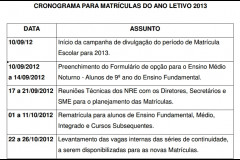 SEED divulga cronograma de matrículas para 2013