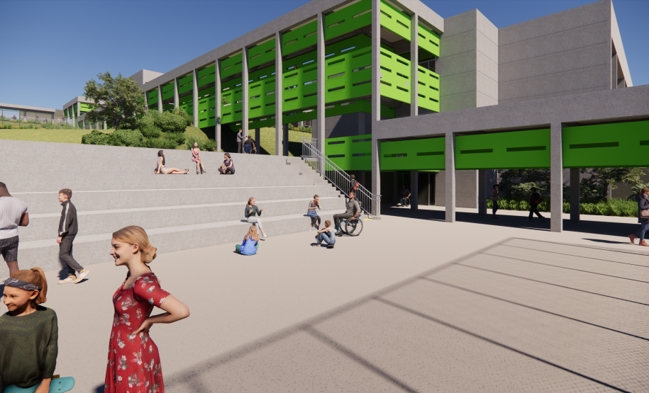 Imagem do pátio externo da escola.