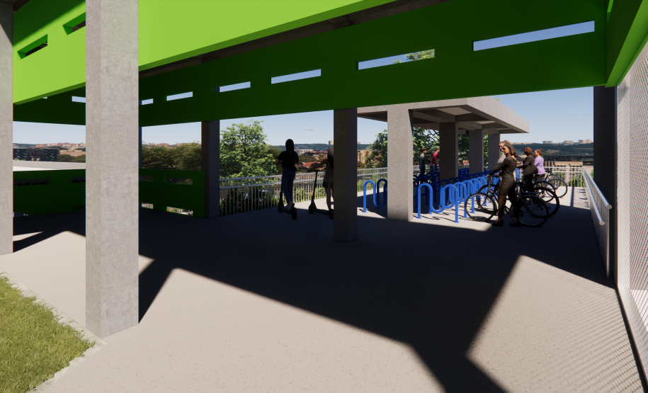 Imagem do bicicletário da escola.