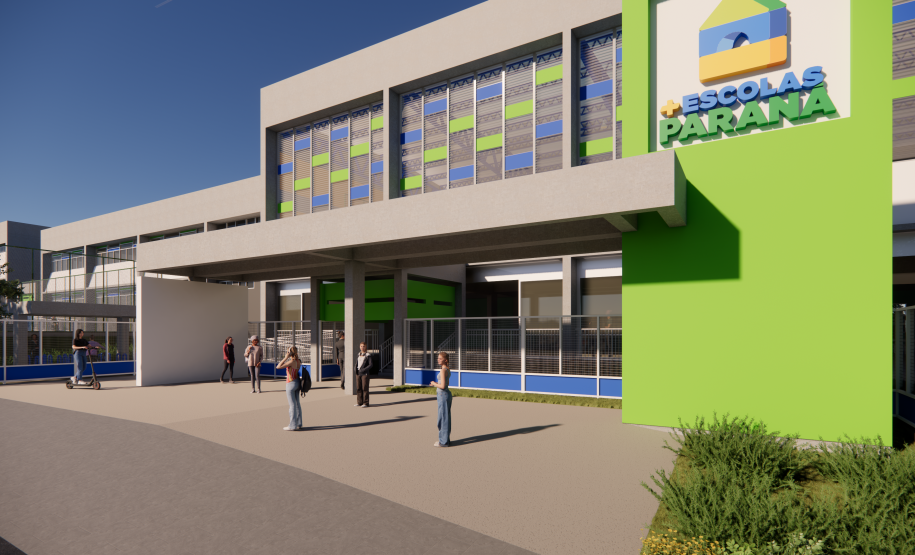 Imagem da fachada do prédio escolar.