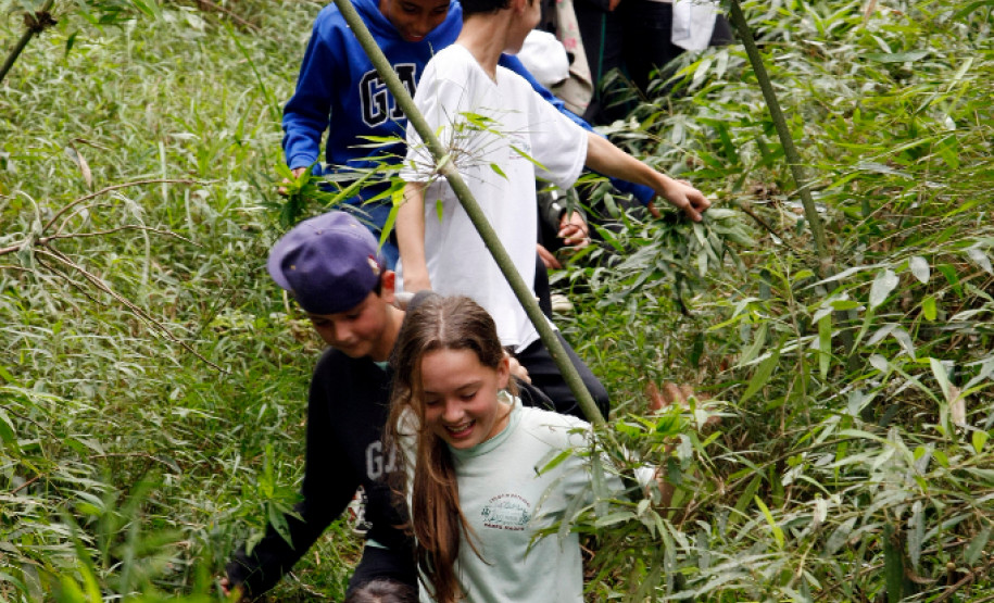 Campo Magro - 23-04-13 - Colégio Estadual Campo Magro, alunos andam pela trilha feita pelos professores no colégio.