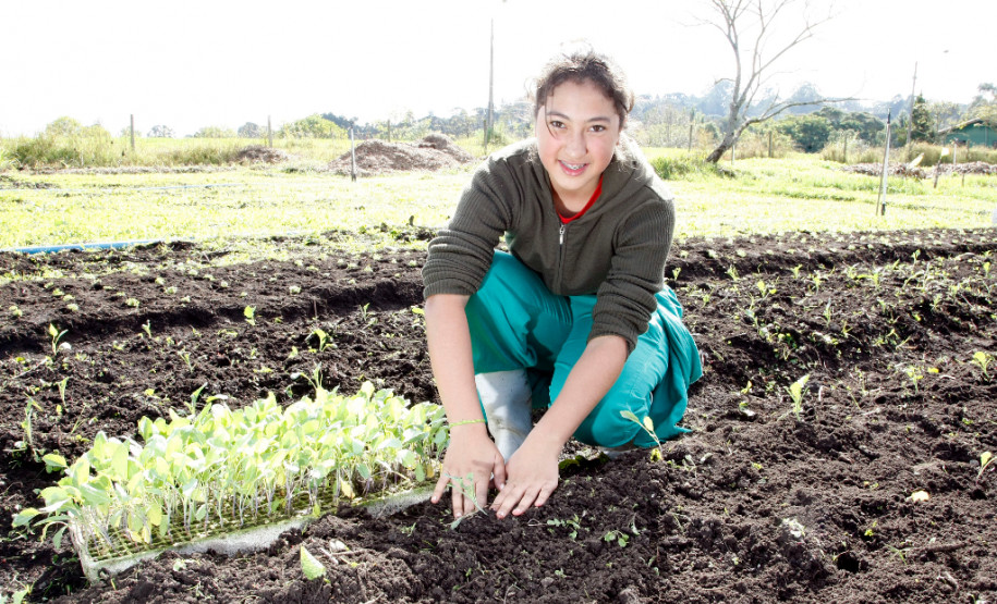 04-06-13 - Pinhais, Centro Estadual de Educação Profissional Newton Freire Maia, alunos tem aula prática de plantio, na foto a aluna Anny Carolina Della Vecha de Souza de 14 anos do primeiro ano.