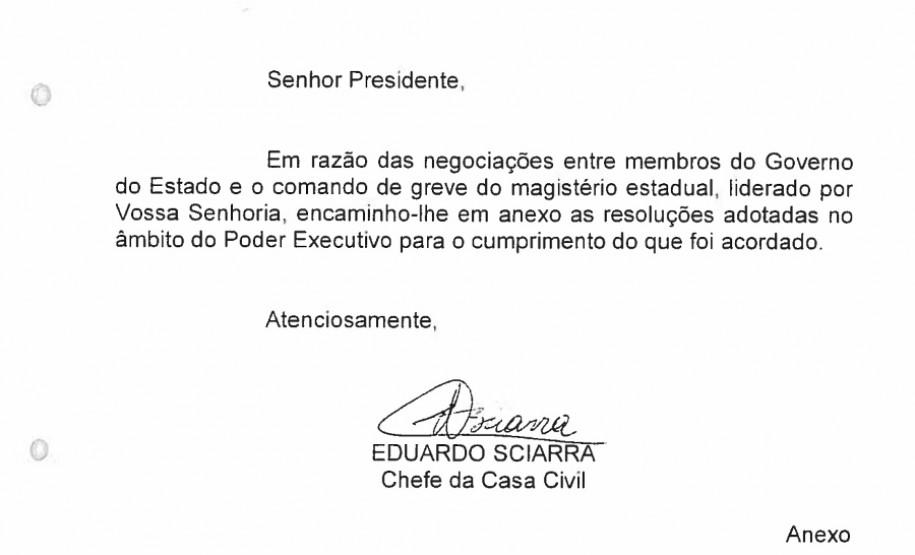 Documento Formal. Compromissos do Governo do Estado enviados à APP.