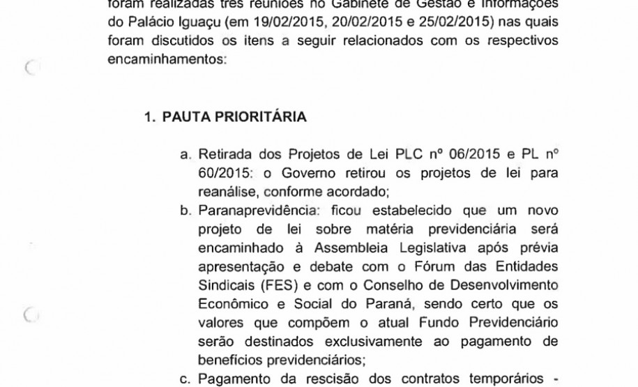 Documento Formal. Compromissos do Governo do Estado enviados à APP.