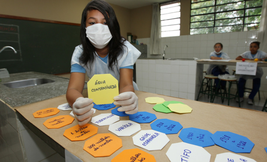 Atividade proporcionou aos alunos oportunidade de realizarem pesquisas e orientarem visitantes sobre o combate a epidemias.
