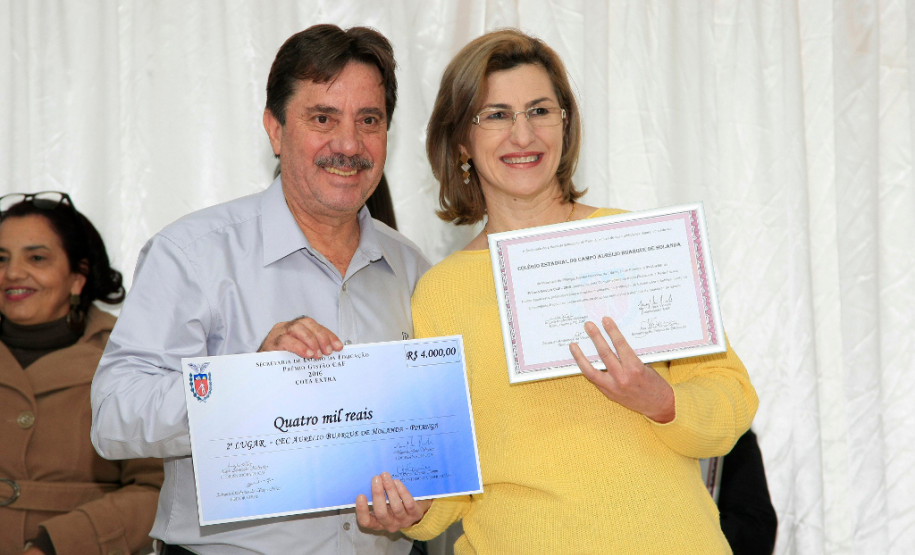 Ações pedagógicas rendem Prêmio de Gestão em Pitanga A diretora Maria Solange Tomen, do Colégio Estadual do Campo Aurélio Buarque de Holanda, de Pitanga, que ficou em segundo lugar, destacou o envolvimento da comunidade e, principalmente, dos alunos nas ações desenvolvidas pela escola. “Temos que agradecer muito porque conseguimos construir uma família em nossa escola, graças ao envolvimento de toda a comunidade, e esse prêmio é a prova de que juntos podemos fazer sempre mais”, disse Solange.