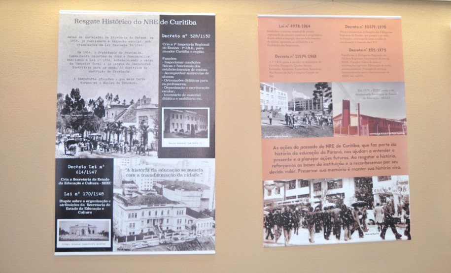 À tarde, a equipe de educação básica do Núcleo Regional de Educação apresentou uma exposição com painéis que contam parte da história e as atividades desenvolvidas pelo núcleo