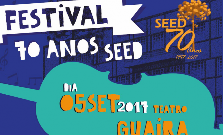 Estudantes da rede pública estadual de ensino e unidades conveniadas mostram seus talentos na dança, música e artes durante comemoração marcada para o dia 5 de setembro, no Teatro Guaíra, em Curitiba. A iniciativa faz parte da programação dos 70 anos da Secretaria de Estado da Educação e tem como objetivo valorizar e divulgar os talentos dos jovens alunos da rede paranaense.