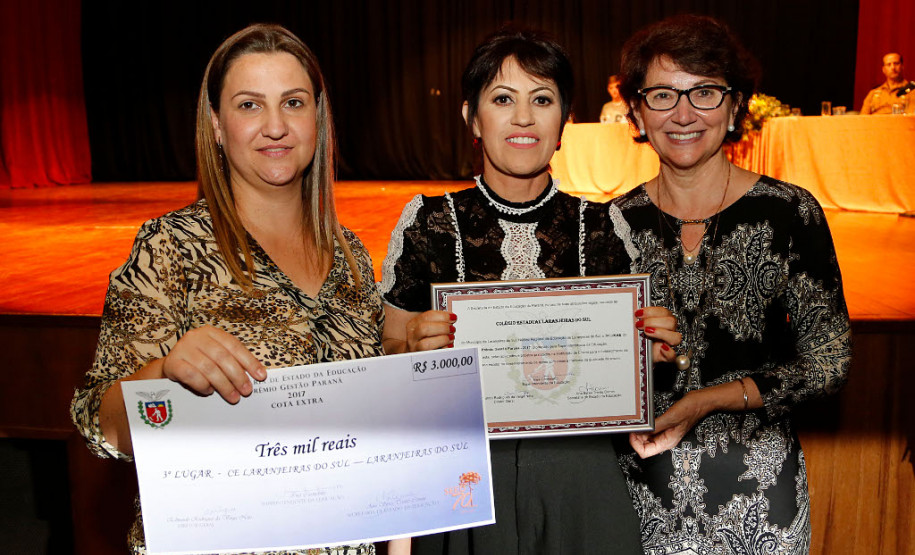 A diretora Sirlei de Fátima Oliveira Moro, do Colégio Estadual Laranjeiras do Sul, também neste município, que ficou em terceiro lugar, avaliou que a premiação é resultado da trajetória da escola. “É o reconhecimento do trabalho que a escola desenvolve desde o início de sua trajetória tendo como objetivo principal proporcionar uma educação de qualidade”, disse Sirlei. O colégio recebeu R$ 3 mil que serão aplicados após consulta à comunidade escolar.