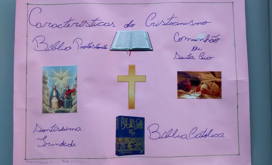 Trabalhos de estudantes do Colégio Estadual Nossa Senhora de Fátima.