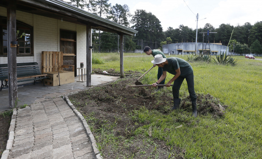 Secretaria Estadual de Educação do Paraná; CEEP Newton Freire Maia, curso de Meio Ambiente com o projeto de revetalização de áreas verdes do colégio. 17-04-18. Foto: Hedeson Alves