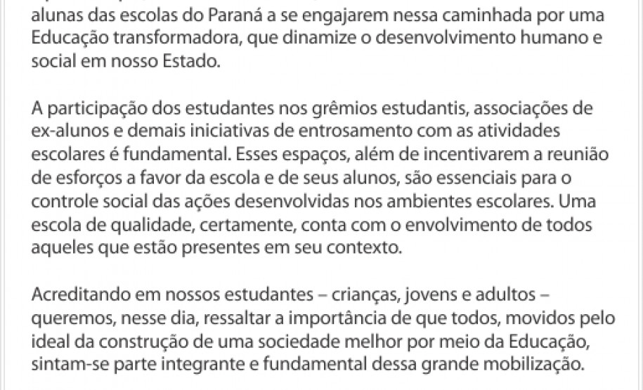 Mensagem do Secretário pelo Dia do Estudante