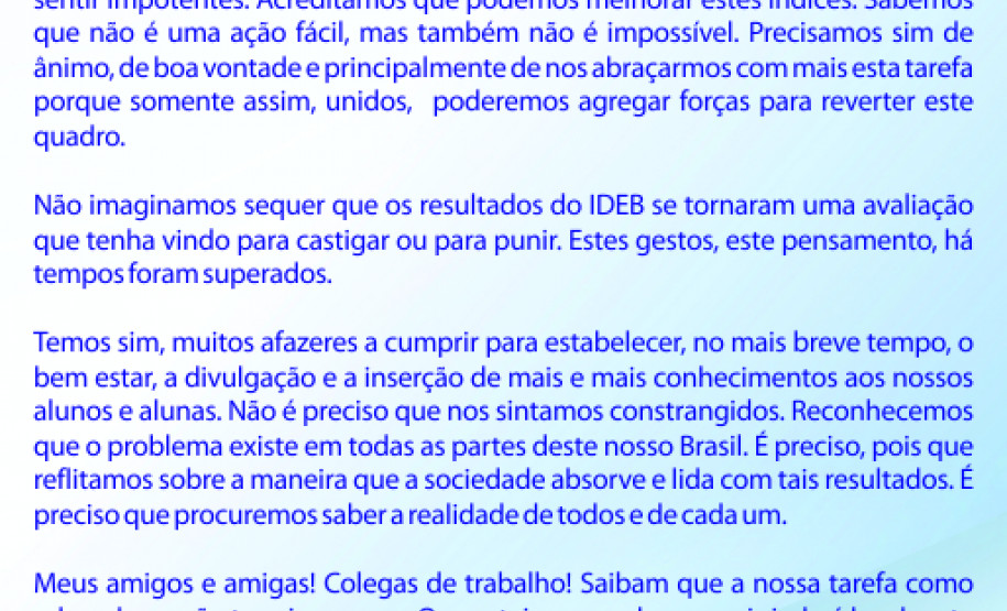 Mensagem da superintendente da Educação sobre o IDEB