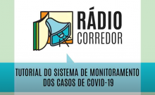 Tela retangular em tons de azul. Ao meio, o título Rádio Corredor.